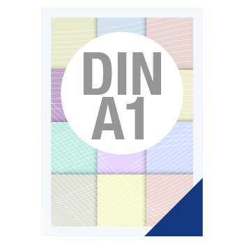 Eine einfache Grafik aus bunten Quadraten mit Angabe der Artikelgröße, die symbolisch für den Artikel „Poster“ steht.